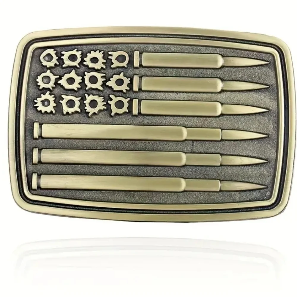 New men's patriotic American flag ammo belt buckle brass tone